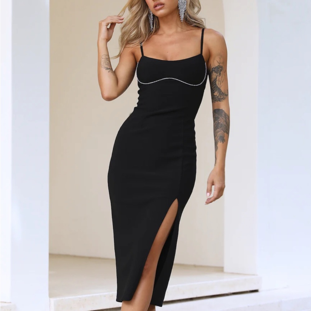 HELLO MOLLY SZN TO PARTY BLACK MIDI DRESS